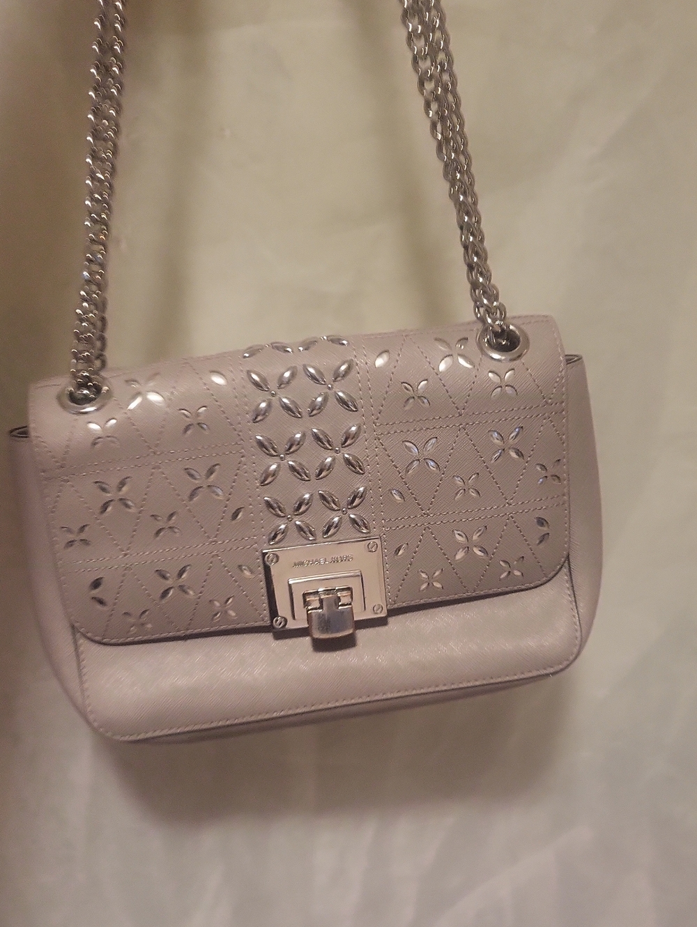 Michael Kors Gray Perforated Leather Shoulder Bag with Chain Strap